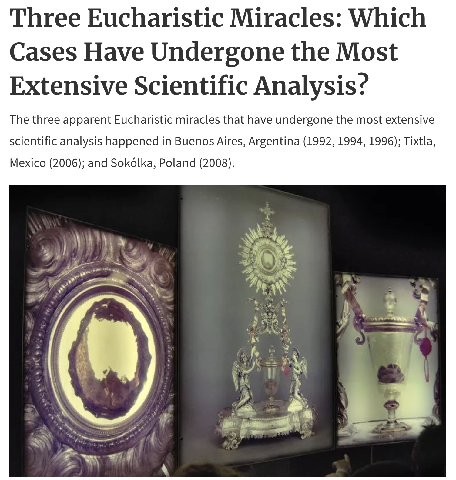 National Catholic Register article on three Eucharistic miracles