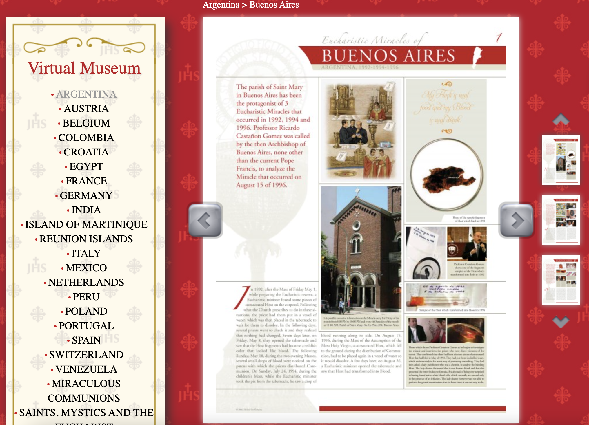 Carlo Acutis' Eucharistic Miracles virtual museum website